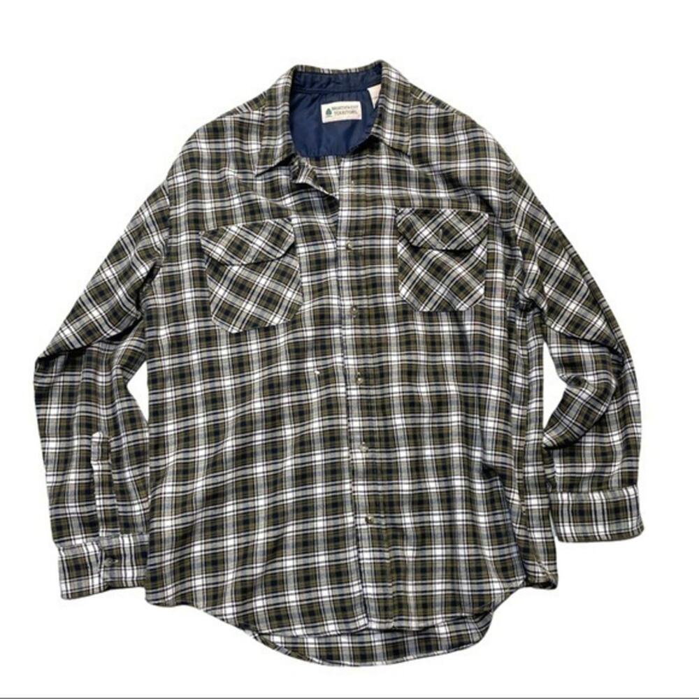 Men’s Plaid Button Down Shirt Large Green Blue Northwest Territory Utility